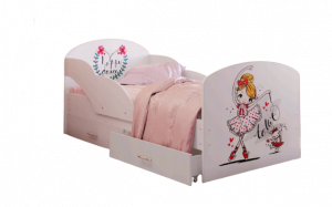 Детская кровать Максимка с ящиками белая принт девочка