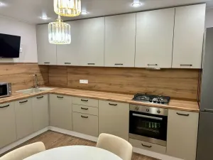 Кухонный гарнитур угловой Флэт 02 кашемир 234х170/240х60