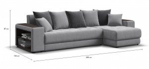 Диван Дубай У 3.0 Mонолит сталь, Mонолит серый 155х87х300