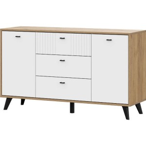 Комод 3 ящика и створки Байкал дуб золотой/белый 130х40х76